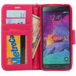 Wholesale Samsung Galaxy Note 4 Premium Flip Leather Wallet Case w Stand and Strap (Hot Pink)